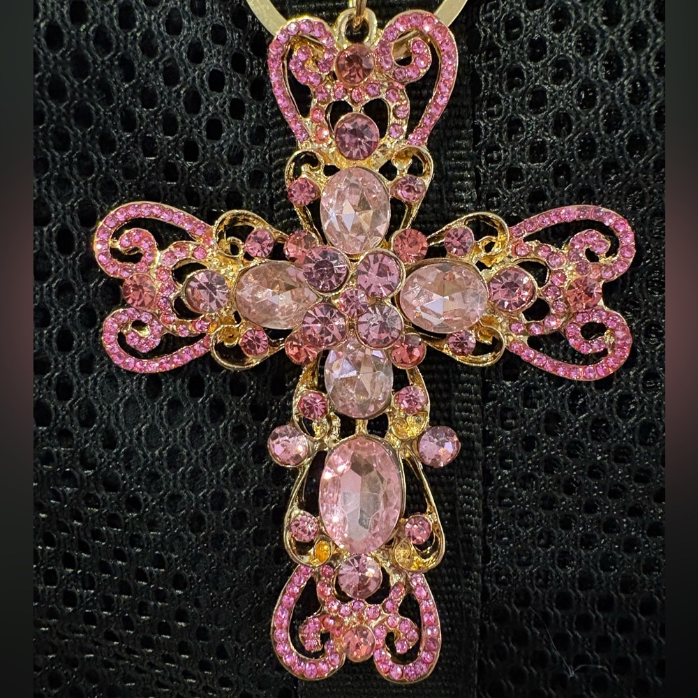 Pink and Gold Cross Keychain - Picture 2 of 4